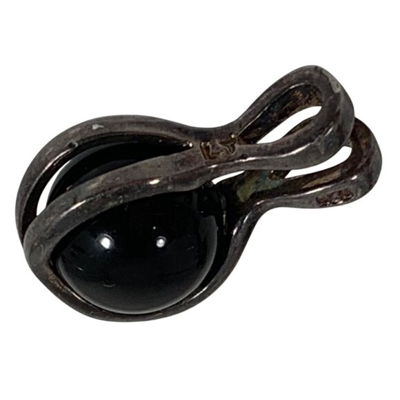 Designer Signed LJ Sterling Silver 925 Pendant ONLY w/ Black Spinning Onyx - Picture 4 of 7